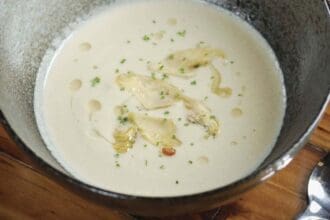 Sopa de alcachofa y berenjena