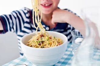 Espagueti carbonara con calabazas