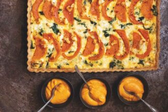 Tarta de calabaza, queso de cabra y poro