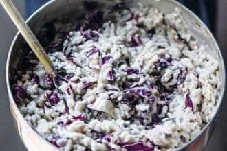 Risotto con radicchio y queso gorgonzola