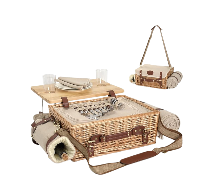 SatisInside – Kit completo con cesta, vajilla y mesa portátil