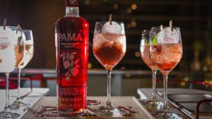 La sexta edición de Dinner in Pink comenzó con un coctel de bienvenida a base de Pama, licor de granada, soda y prosecco, un trago que por su sencillez resaltó la frescura y delicadeza del licor y preparó el ambiente para un viaje culinario inspirado en tonos rosas.