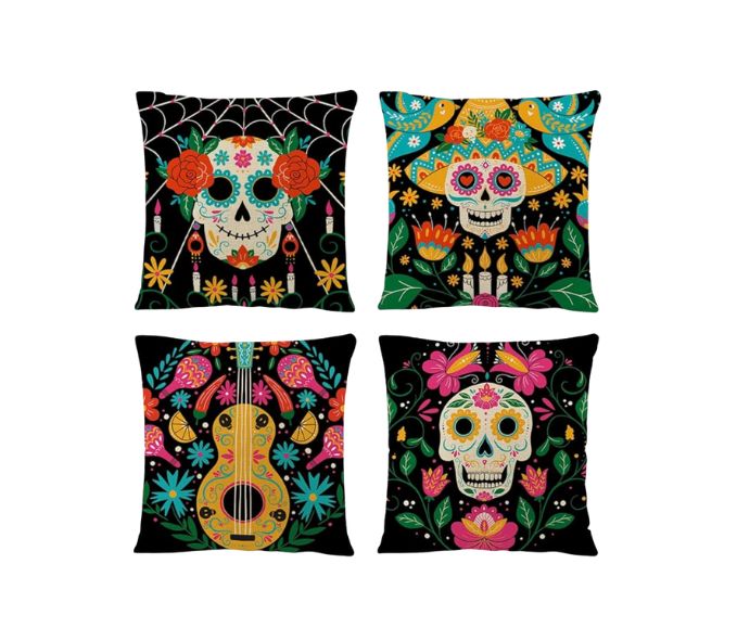 Cojines decorativos con calaveras mexicanas