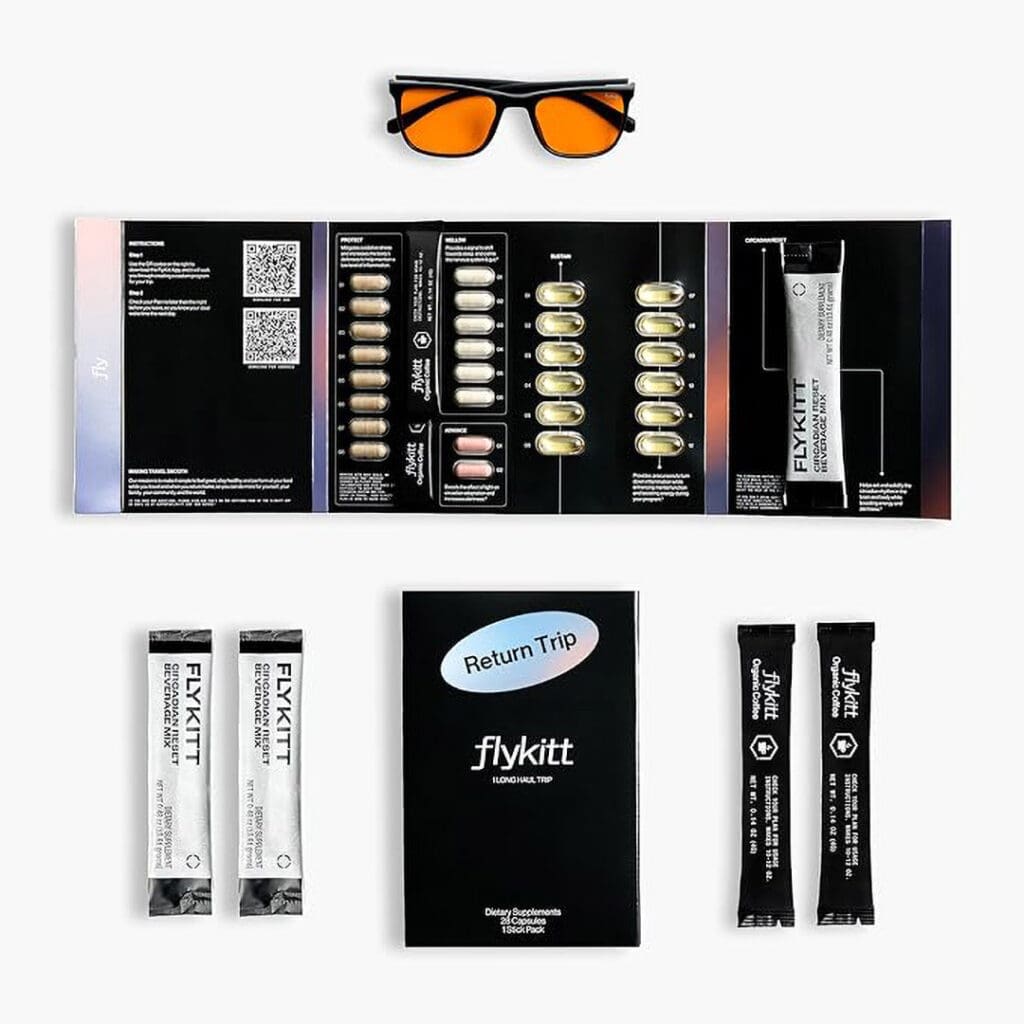 Es un kit integral pensado para que el jet lag no arruine tu viaje.