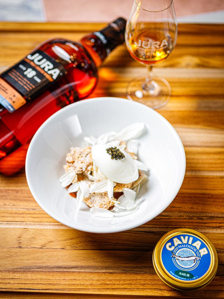 Taco de gloria con whisky Jura.